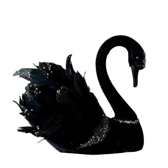 Bella Lux 14" Black Swan Figurine With Feathers & Sequins Chic Halloween Decor - Picture 2 of 16